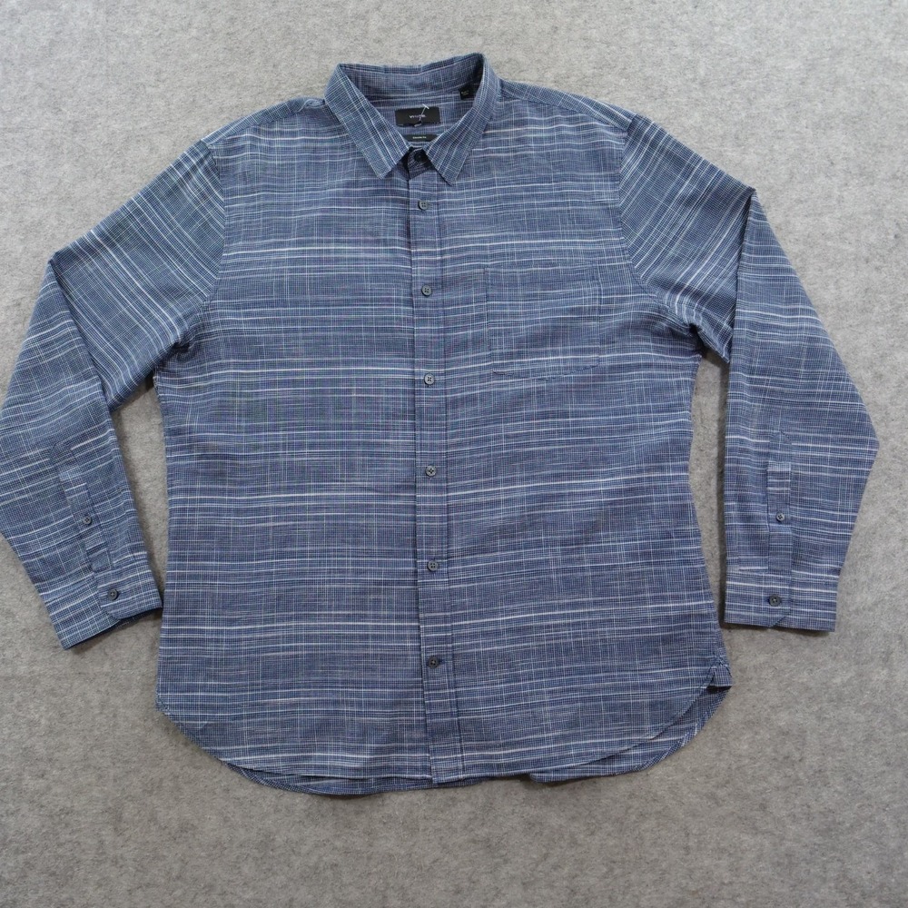 Vince Shirt Mens Extra Large Blue Straight Long Sleeve Button Quiet Luxury